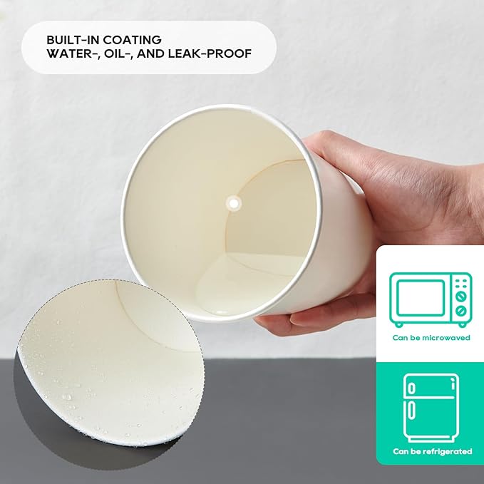 JOLLY PARTY 50pack 16oz Paper Soup Containers with Lids, Disposable Paper Food Cups, Ice Cream Cups, Food Storage with Lids, Microwavable and Freezer Safe, Suitable for Christmas Thanksgiving (White)