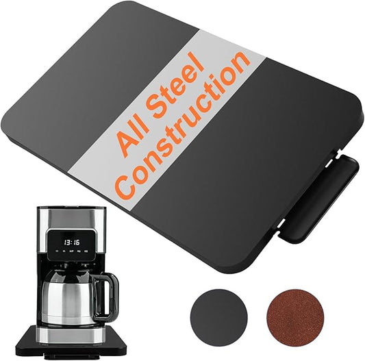 Sliding Tray for Coffee Maker Slider - Coffee Pot Sliders for Counter Heavy Kitchen Appliances, Under Cabinet Rolling Appliance Tray for Countertop Storage Moving with Wheels 9" X 14.5"