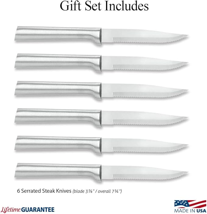 RADA Cutlery 6-Piece Serrated Steak Knife Gift Set (S6S), Stainless Steel Hollow Ground Blades, Made in USA, Silver Handles, Pack of 2