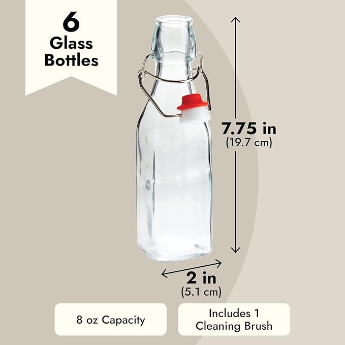 Juvale 6 Pack 8 oz Swing Top Glass Bottles with Stoppers, Cleaning Brush - Hot Sauce Bottles for Vanilla Extract, Infused Oil, Syrup, Homemade Kombucha