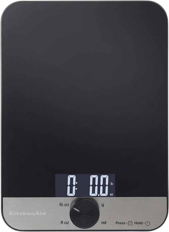 KitchenAid KQ908 Glass Surface 11 Pound Capacity Digital Kitchen and Food Scale, Black