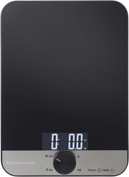 KitchenAid KQ908 Glass Surface 11 Pound Capacity Digital Kitchen and Food Scale, Black