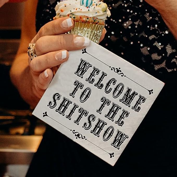 Twisted Wares - Funny Cocktail Napkins - WELCOME TO THE SHITSHOW - Boutique Cocktail Napkins - Perfect for any Celebrations 5"X5" (50 Pack)