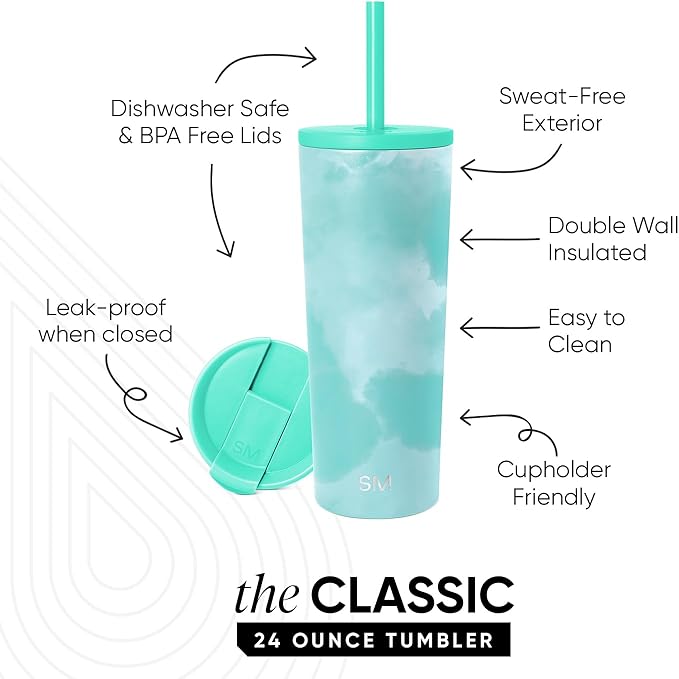 Simple Modern Classic Tumbler with Lid and Straw | Insulated Iced Coffee Cup Reusable Stainless Steel Water Bottle Travel Mug | Gifts for Women Men Her Him | 24oz | Ocean Tide