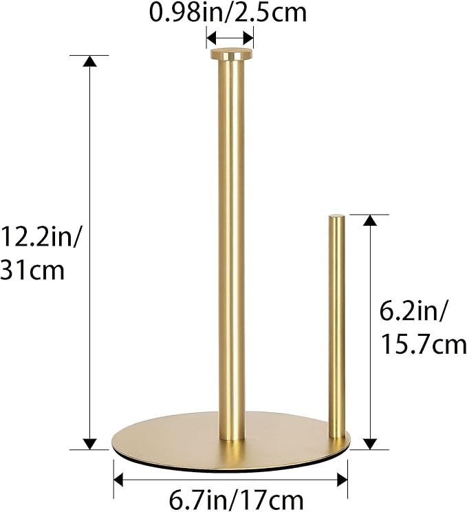 Gold Countertop Paper Towel Holder, Stainless Steel, Modern Kitchen and Bathroom Organization