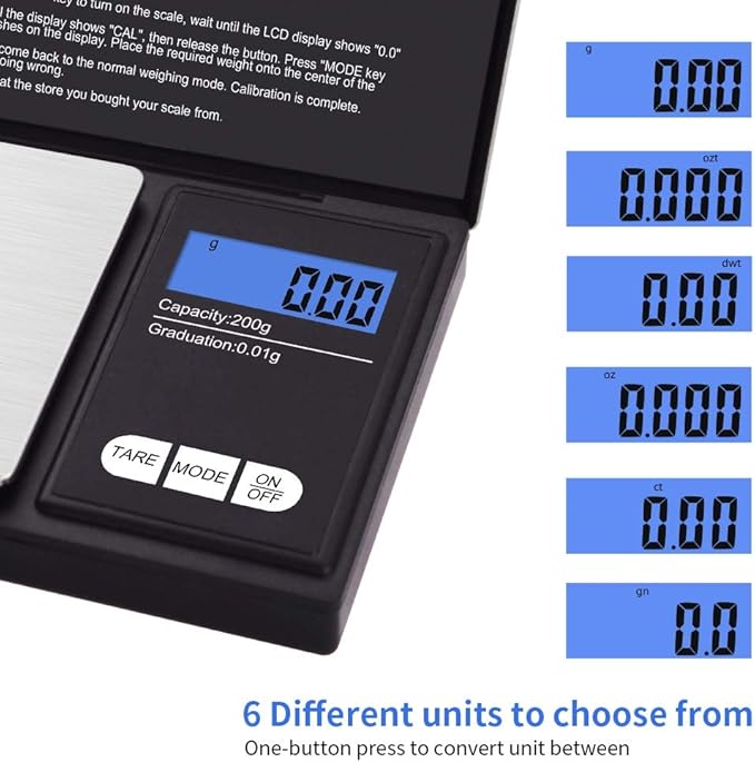 Gram Scale,200 gx0.01 g(7.05 oz x 0.001 oz) Digital Pocket Scale,Electronic Smart Weigh Scale,Portable Small Jewelry Scale Grams and Ounces,Mini Scale with LCD Display,Tare (UA200)