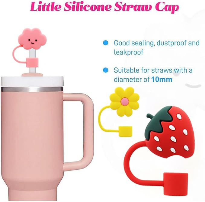 Stanley Cup Silicone Straw Topper - Compatible with 30 & 40 Oz Tumbler, Straw Tip Covers (6pcs Strawberry Cloud Flower)