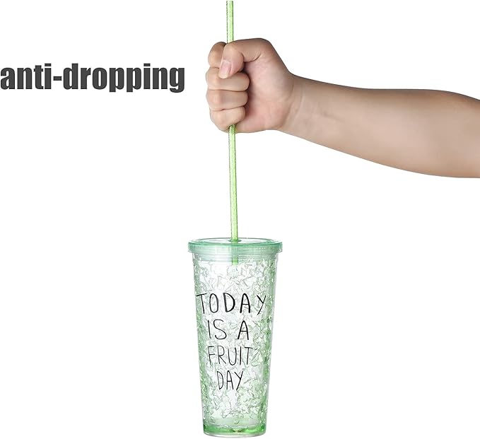 ALINK 12PCS Reusable Clear Green Glitter Straws, 11" Long Hard Plastic Tumbler Drinking Straws with Cleaning Brush