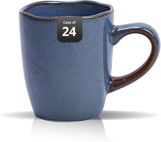 Organic Shape Restaurant Mug 12oz, Commerical Grade Catering Stoneware Coffee Mug in Ir-regular Organic Shape, Chip & Scratch Resistant, Glossy Reactive Glaze Blue, Case of 24