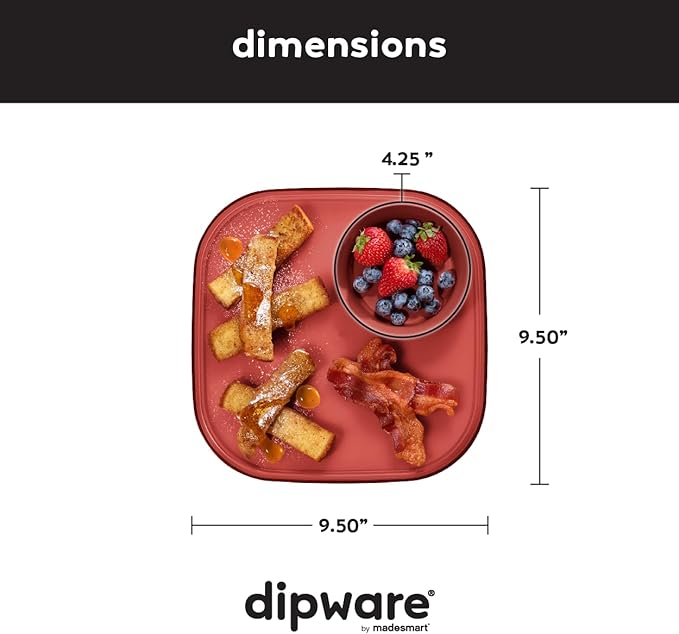 Madesmart Dipware Reusable Dining Plate/Serving Tray for Appetizers and Snacks, Food-Safe Appetizer Serving Platter with Removable Dip Bowl, Red