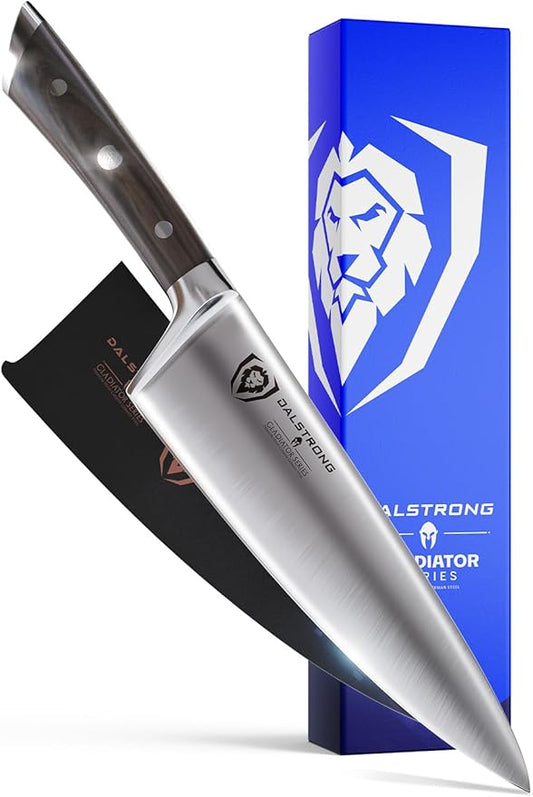 Dalstrong Chef Knife - 8 inch Blade - Gladiator Series - ABS Faux Wood Handle - Forged High Carbon German Steel - Razor Sharp Kitchen Knife - Professional Full Tang Knives - Sheath - NSF Certified
