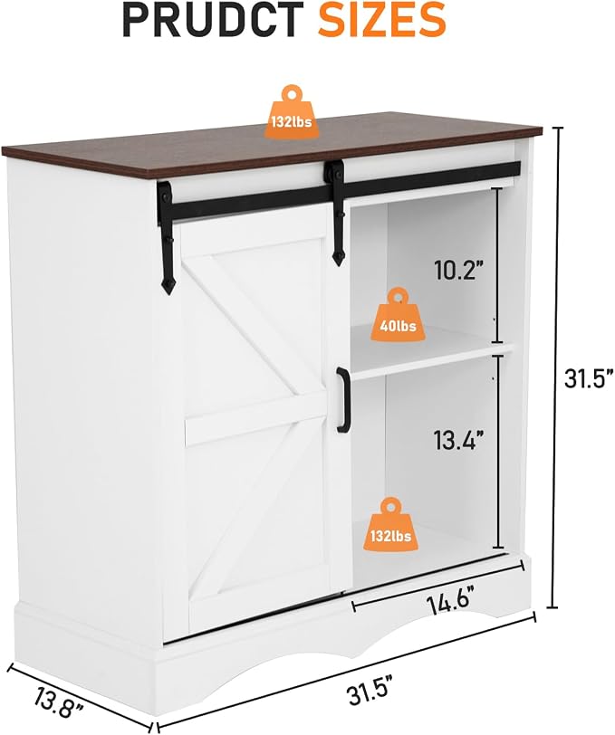 HOMFAMILIA 31.5" H Farmhouse Coffee Bar Cabinet w/Storage, Rustic Buffet Cabinet - Image 2