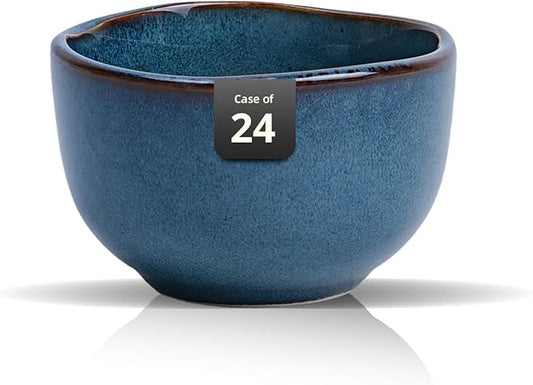 Organic Shape Restaurant Bouillon Cup 9oz, Commerical Grade Catering Stoneware Dip Bowls in Ir-regular Organic Shape, Chip & Scratch Resistant, Glossy Reactive Glaze Blue, Case of 24