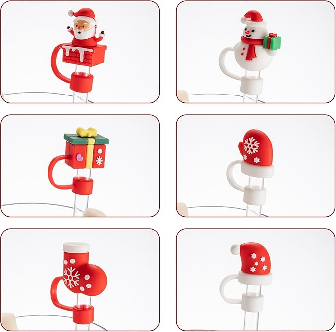 Straw Cover Cap for Stanley Cup 30 40 oz, Silicone Straw Toppers Christmas Hat, Tumbler Cup Accessories for 10mm 0.4in Straws Cute Christmas Ornaments Gifts for Women