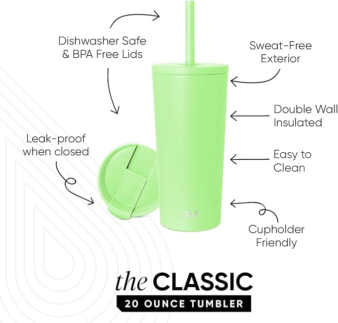 Simple Modern Classic Tumbler with Lid and Straw | Insulated Iced Coffee Cup Reusable Stainless Steel Water Bottle Travel Mug | Gifts for Women Men Her Him | 20oz | Baja