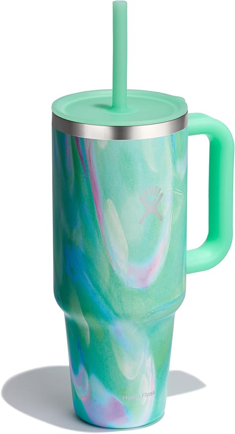 Hydro Flask Travel Tumbler with Handle, Lid and Straw - Insulated Stainless Steel in 40 Oz Jelly Green