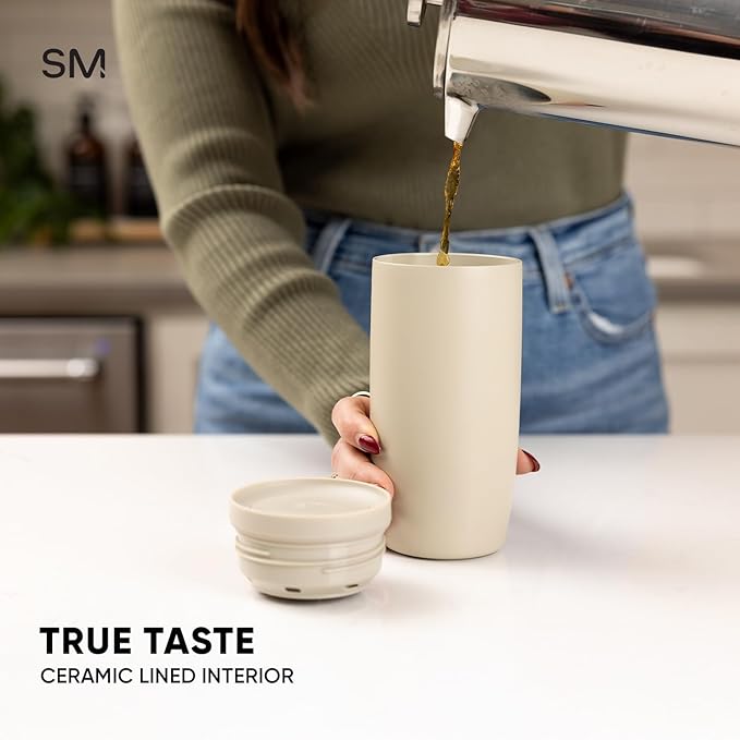 Simple Modern Mother's Day Travel Coffee Mug Tumbler with 360° Lid | Gifts for Her | Ceramic-Lined Insulated Stainless Steel Cold Brew Iced Coffee Cup | Voyager Signature | 16oz | Stamps