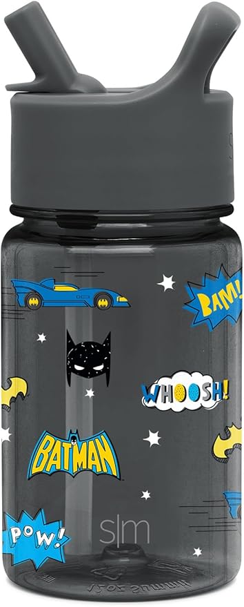 Simple Modern DC Comics Batman Kids Water Bottle Plastic BPA-Free Tritan Cup with Leak Proof Straw Lid | Reusable and Durable for Toddlers, Girls | Summit Collection | 12oz, Batman POW!