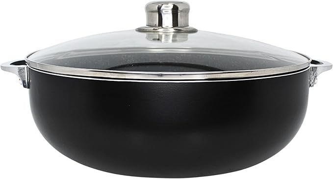 IMUSA 9Qt Bistro Ceramic Nonstick Caldero/Dutch Oven with Glass Lid, Black