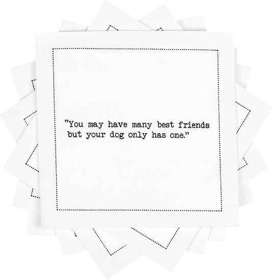 Five Star Funny Dog Quotes | White Cotton Cocktail Napkins | 50 Luxury Disposable Beverage Napkins with Witty Bar Quotes | Drink Napkins for Parties, Bars, Weddings & Game Nights