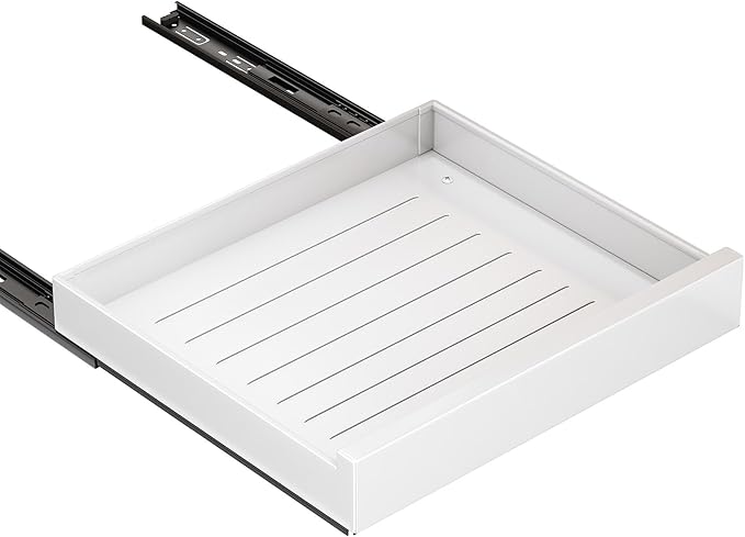 Pull out Cabinet Organizer,21"Deep, 20"Wide Heavy Duty Full-Extension Slide out Drawers Fixed with Nano Adhesive,Roll Out Shelves Sliding Cabinet for Kitchen,Bathroom,Pantry,under sink Storage(White)