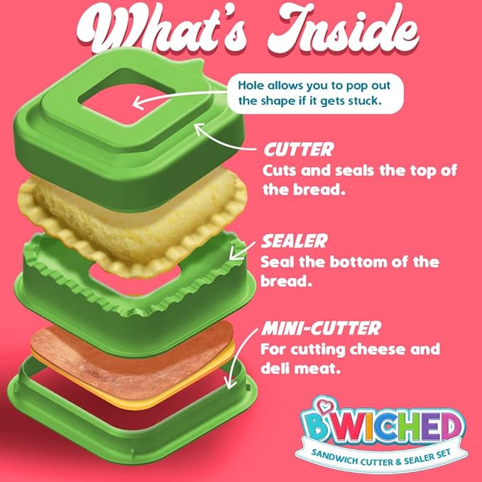 Sandwich Cutter and Sealer - Crustless Sandwich Maker - Cut and Seal - Great for Lunchbox and Bento Box - Boys and Girls Kids Lunch - Sandwich Cutters for Kid (Square)