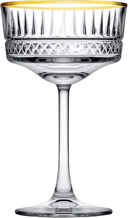 Pasabahce Vintage Golden Touch Coupe Glasses Set Of 4 - Exclusive Champagne, Cocktail, Martini, Wine Glasses - Long Stem Glassware - 8.8 oz - Perfect for Parties, Gifts, Housewarming, Weddings