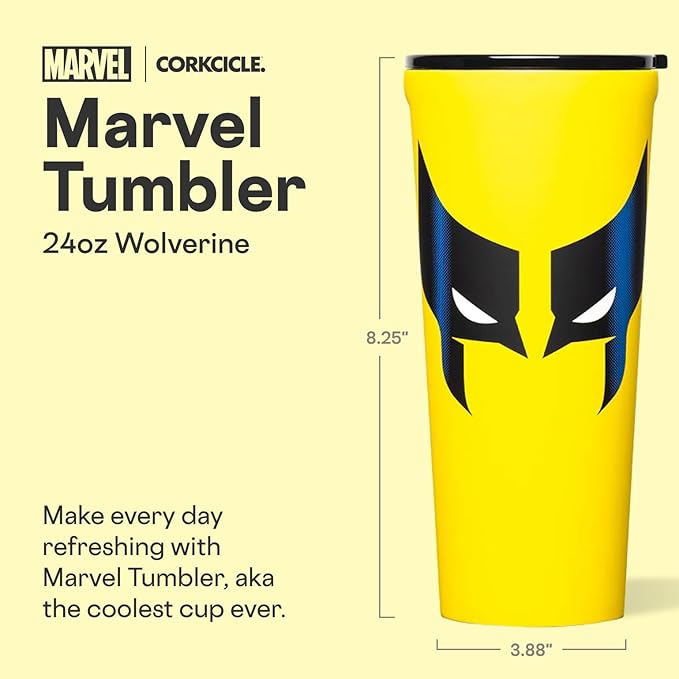 Corkcicle Disney Tumbler - Triple-Insulated Stainless Steel - Keeps Drinks Cold 9 Hours - Spill-Proof Lid - Reusable - Summer Drinkware Gift - Keeps Drinks Ice Cold - 24 oz - Wolverine