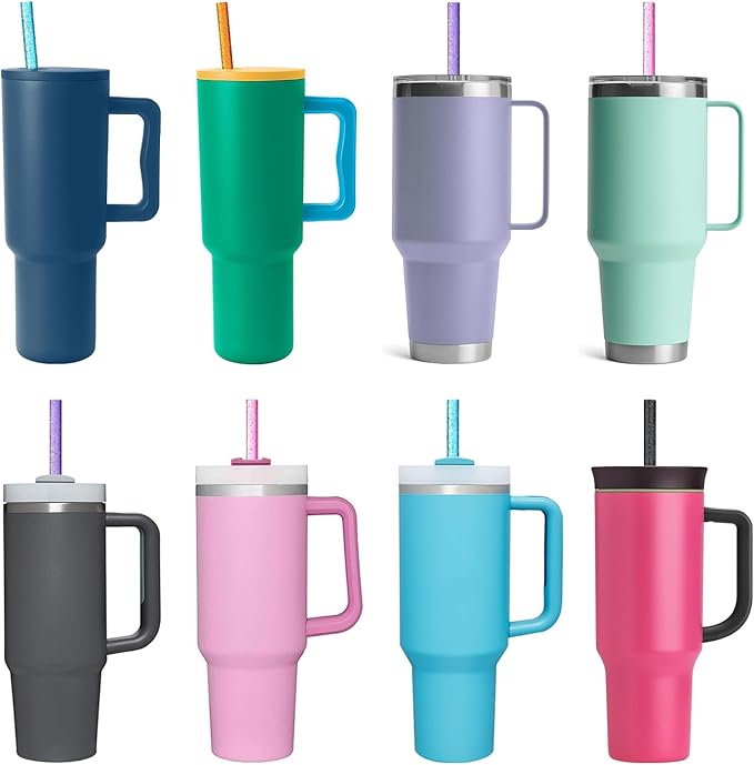 Replacement Straw Compatible with Stanley 40 oz 30 oz Cup Tumbler, 6 Pack Reusable Straw with Cleaning Brush, Plastic, Color, Dishwasher Safe