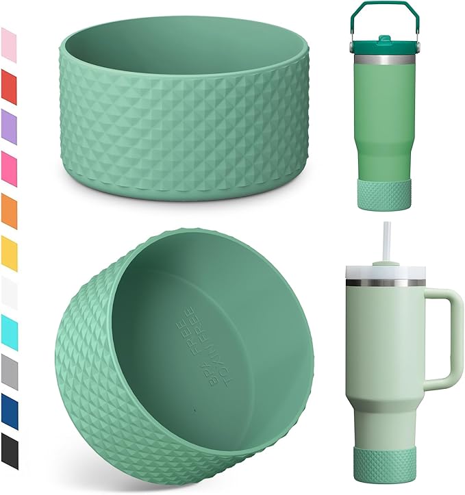 Upgrade 2PCS Protective Silicone Boot Bumper for Stanley Quencher Adventure 40oz 30oz 20oz Tumbler, Water Bottle Bottom Sleeve Cover Accessories for Stanley Mug Cup(Gray Green)