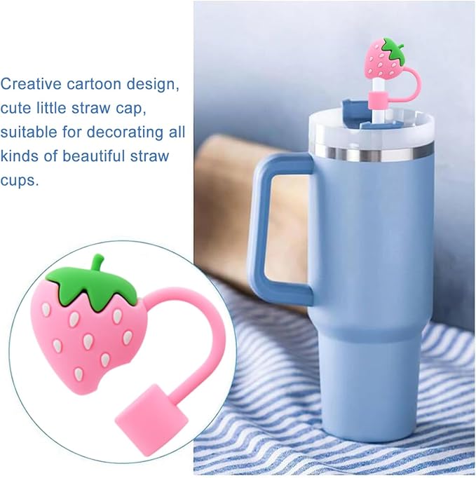 Stanley Cup Silicone Straw Topper - Compatible with 30 & 40 Oz Tumbler, Straw Tip Covers (6pcs Strawberry Cloud Flower)