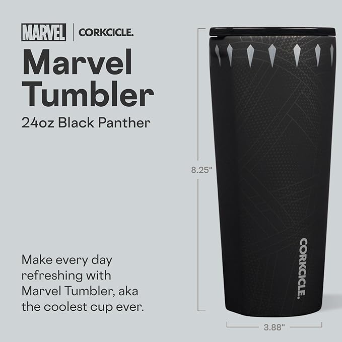 Corkcicle Disney Tumbler - Triple-Insulated Stainless Steel - Keeps Drinks Cold 9 Hours - Spill-Proof Lid - Reusable - Summer Drinkware Gift - Keeps Drinks Ice Cold - 24 oz - Black Panther