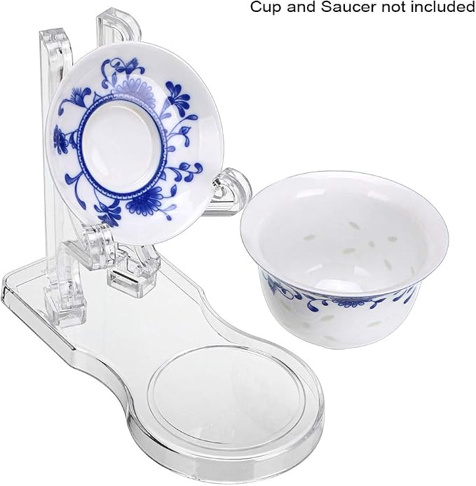 Hipiwe Acrylic Tea Cup Saucer Display Stands Clear Dinnerware Display Easel - Image 2