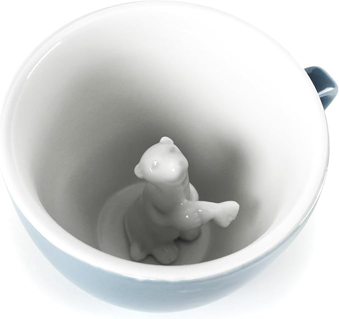 Creature Cups Sea Otter Ceramic Mug – 11 oz Gray Blue Coffee Cup with Hidden 3D Otter Inside – Unique Gift for Coffee, Tea & Ocean Lovers