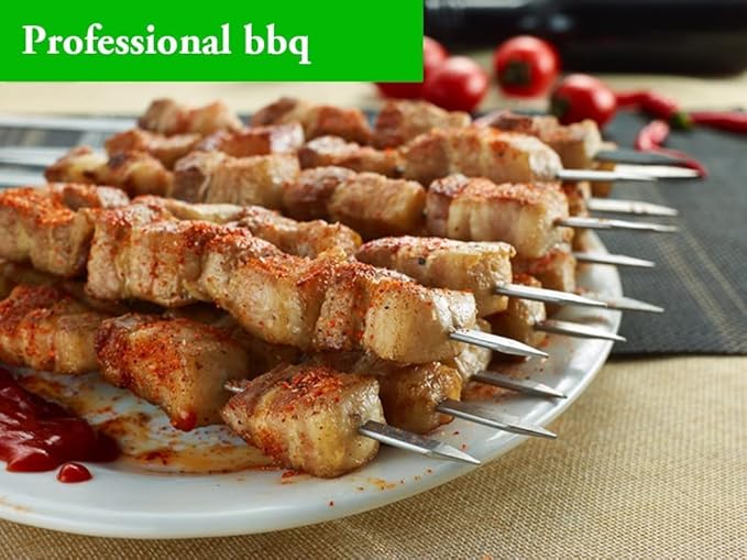 Killer's Instinct Outdoors Flat Metal Grilling Skewers Wider Thicker Stainless Steel Reusable BBQ Sticks Barbecue Skewers 14’’0.16’’0.05’’ Set of 24 Barbecue Metal Kebab Sticks For Grill