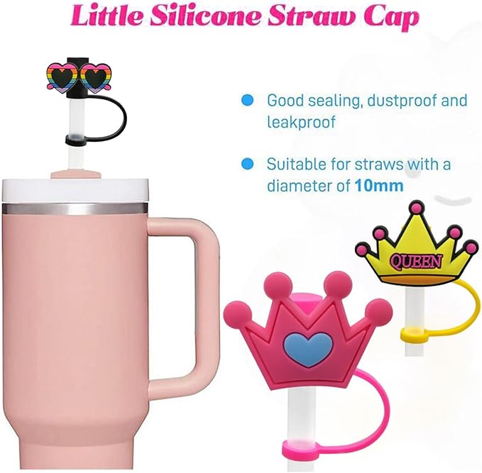Straw Cover Cap for Stanley Cup,Straw Topper Compatible for 30&40 Oz Tumbler with Handle,10mm 0.5in Dust-Proof Reusable Straw Tips Lids,Straw Tip Covers for Christmas Gifts