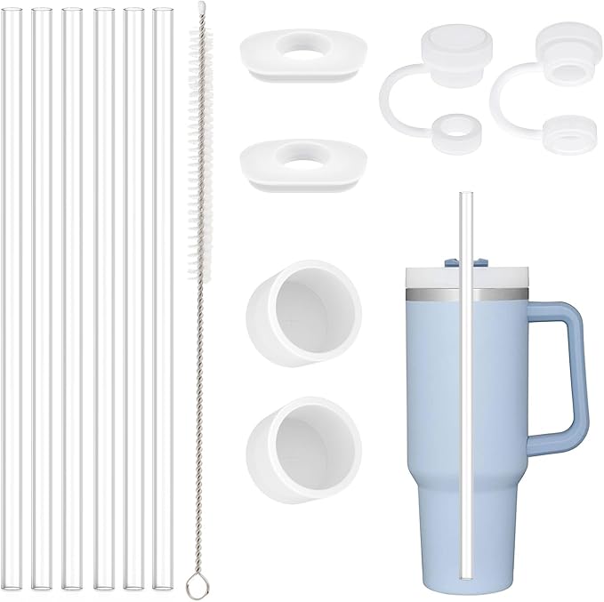 Straw Spill Stopper Cover Accessories for Stanley Cup 40 oz 30 oz Quencher, Tumbler Accessories of 6 Straw Replacement with Cleaning Brush, 4 Leak Sproof Plug, 2 Silicone Cover Cap for Stanley