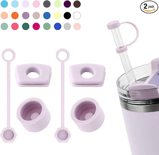 Silicone Spill Stopper Set Compatible with Stanley Cup 2.0 30oz & 40oz with Straw Cover (Set of 2, Orchid)