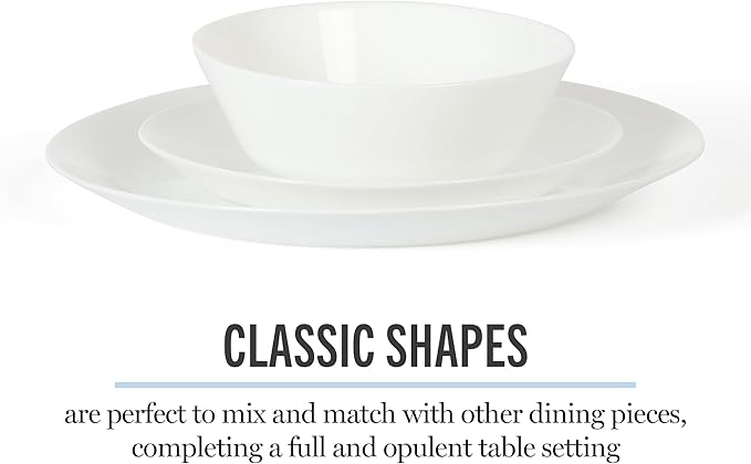 Martha Stewart Opalton 18-Piece Dinnerware Set – Chip and Break Resistant Opal Glass Plates and Bowls, Lightweight White Dinner Set for 6, Microwave and Dishwasher Safe