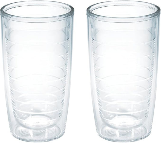 Tervis Clear & Colorful Tabletop Made in USA Double Walled Insulated Tumbler Travel Cup Keeps Drinks Cold & Hot, 16oz - 2pk, Clear