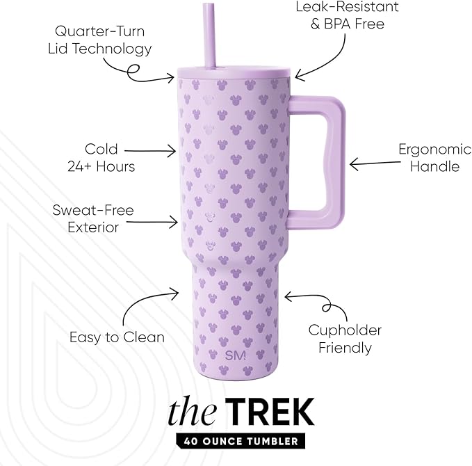Simple Modern Disney 40 oz Tumbler with Handle and Straw Lid | Minnie Mouse Me on Violet Breeze | Trek Collection | Insulated Stainless Steel | Water Bottle Travel Mug | Reusable | Gifts for Women Men
