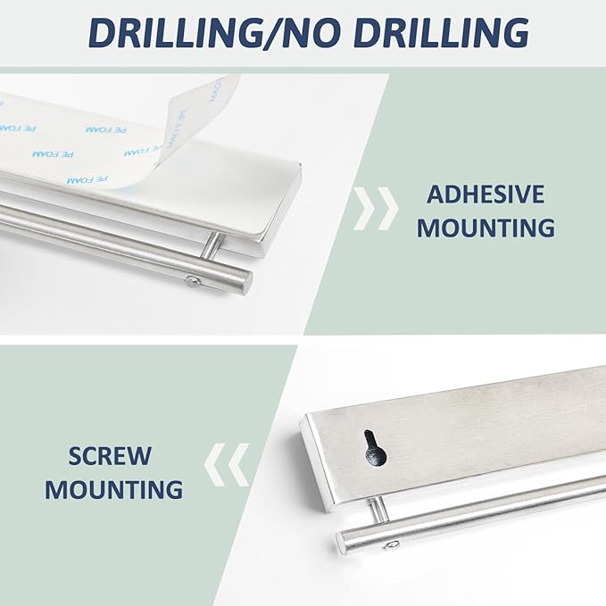 23 Inch Magnetic Knife Holder for Wall - Stainless Steel Magnet Knife Strip No Drill with 15 Hooks/Adhesive Tape/Screws, Kitchen Utensil Holder, Magnetic Knife Organizer, Wall Mounted Knife Storage