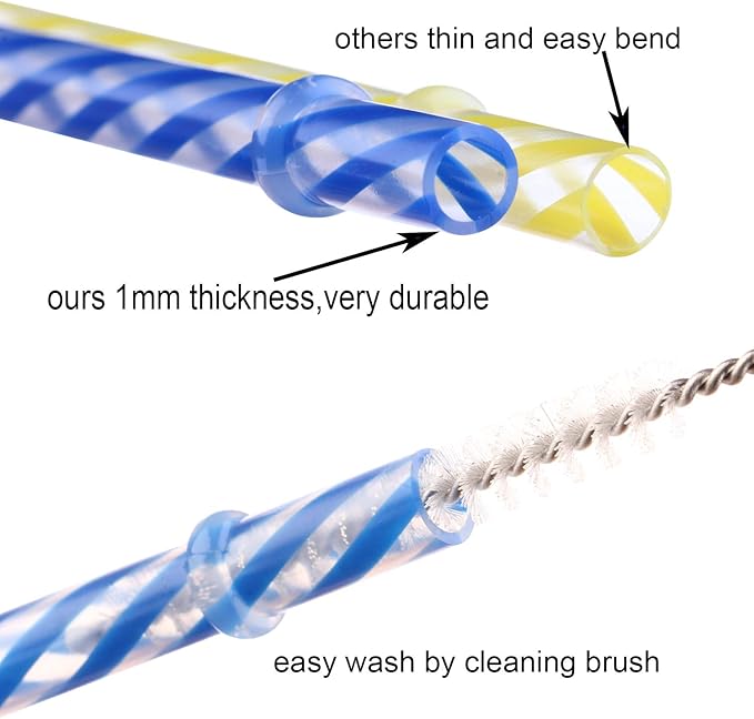 Dakoufish 12 Piece 11 Inch Reusable Plastic Thick Replacement Straws for 16 OZ 20 OZ 30 OZ Stanley,YETI,Starbucks, Owala Tumblers with Brush (11inch, Mix 12color)