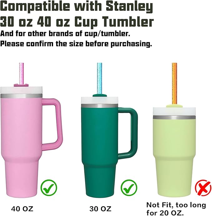 Replacement Straw Compatible with Stanley 40 oz 30 oz Cup Tumbler, 6 Pack Reusable Straw with Cleaning Brush, Plastic, Color, Dishwasher Safe