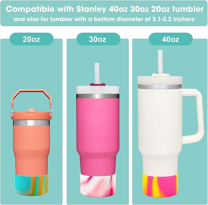 Upgrade 2PCS Protective Silicone Boot Bumper for Stanley Quencher Adventure 40oz 30oz IceFlow 20oz 30oz Tumbler, Water Bottle Bottom Sleeve Cover Accessories for Stanley Mug Cup(Orange+Pink)