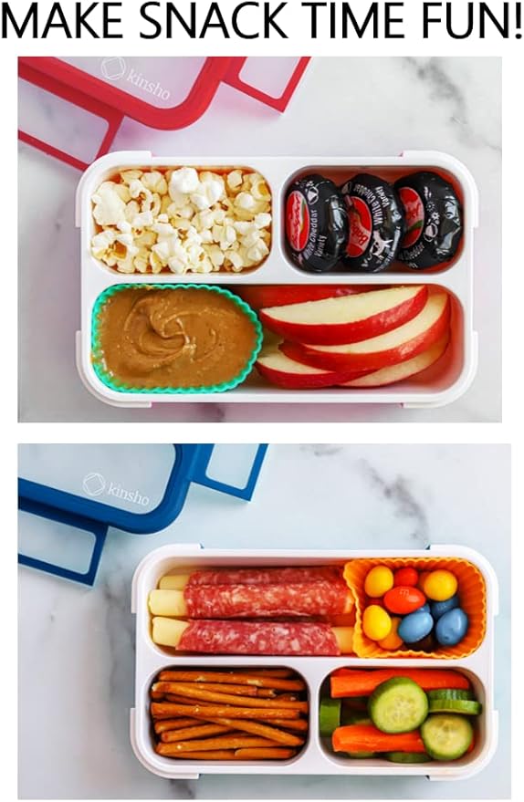 Snack Containers - Small Bento Lunch Box for Kids Girls Boys Toddlers | MINI Leakproof Boxes, Baby Bentobox for School Daycare Travel, Portion Containers, 2 pack, Red Navy Blue