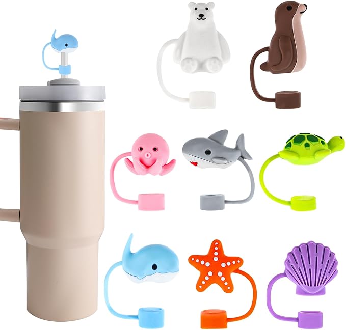 Stanley 30&40 Oz Tumbler Straw Covers - 8 Cute Silicone Caps in Various Shapes, Compatible With Marine Style Straws