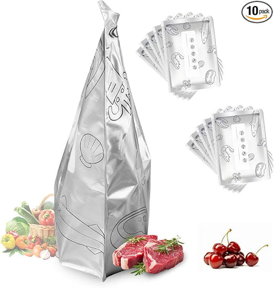 Reusable Aluminum Foil Sealable Storage Bags, 2026 New Resealable Vacuum Zipper Pouches, Stand Up Foil Sealable Bags with Label and Zip Lock for Kitchen (10, Small)
