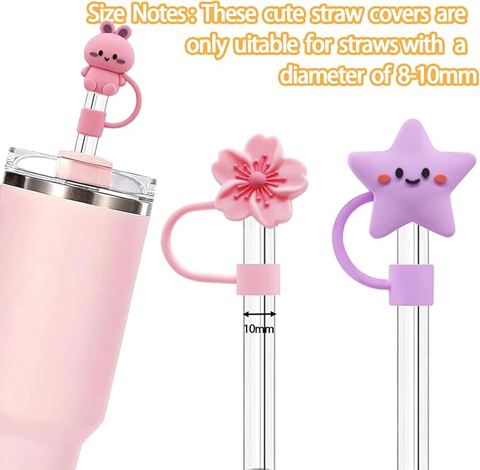 15Pc Straw Cover for Stanley Cup, Silicone Straw Topper for Stanley Cup 30&40oz with Tumblers, 10mm 0.4in Lid Accessories (Reusable)