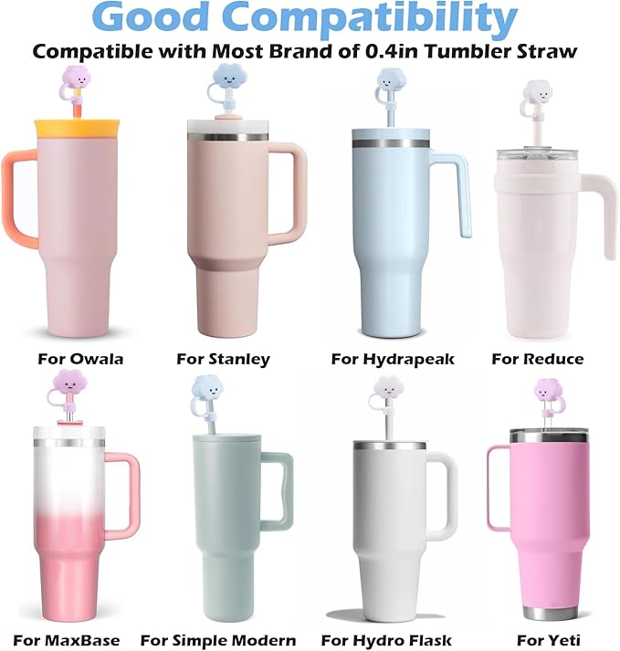 3Pcs Cute Straw Cover Cap for Stanley Tumbler 40 & 30 oz, 10mm Cloud Shape Straw Toppers, Reusable Soft Silicone Straw Covers for Stanley Cup Accessories Dust-proof Straw Protectors